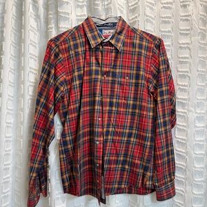 Wrangler Boys Red and Blue Plaid Button Down Shirt